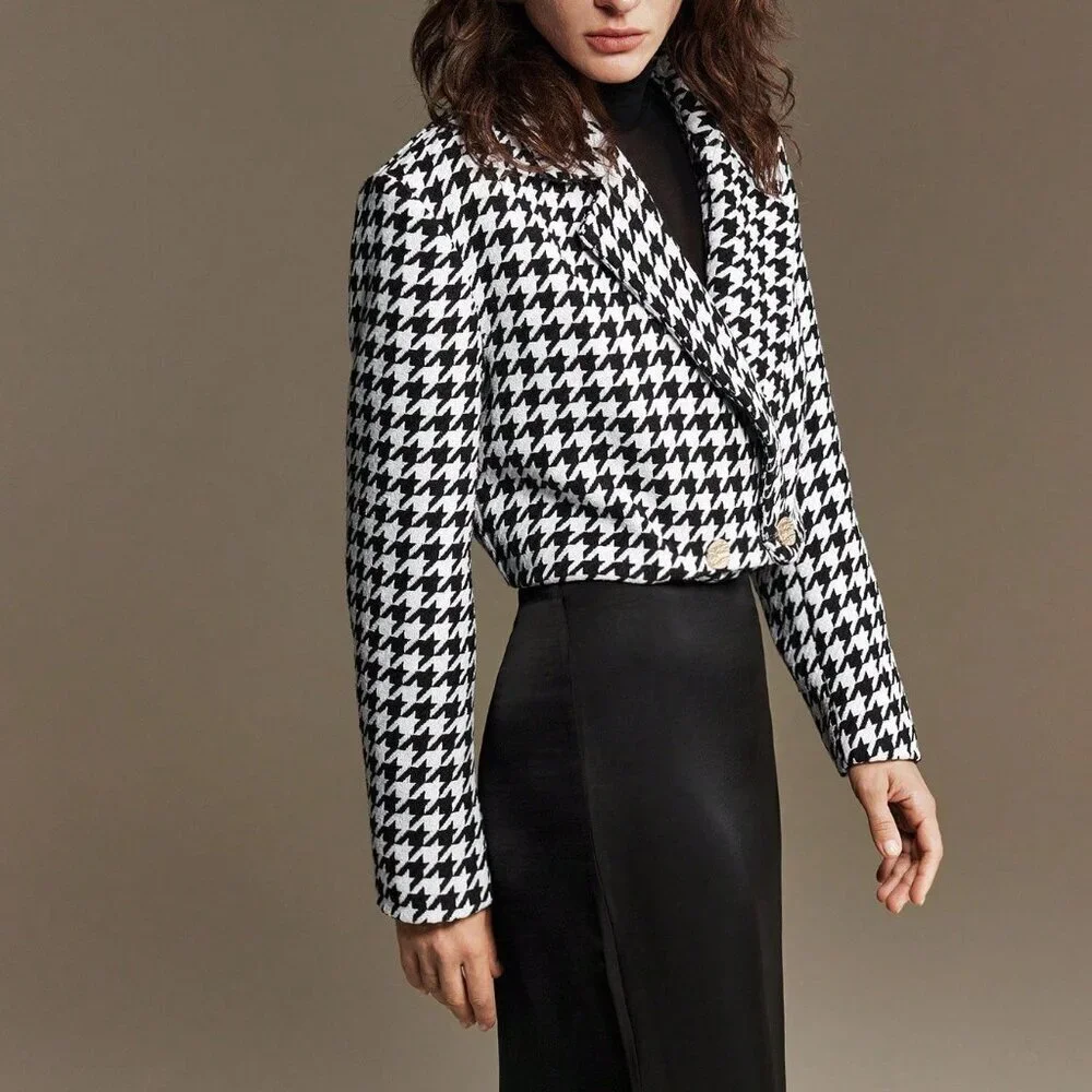 Black And White Elegant Women's Blazer Jacket
